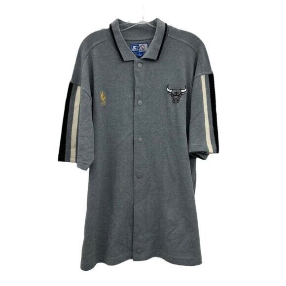 STARTER Other - Vintage Chicago Bulls Starter Warm Up Snap Button Shooting Shirt Mens L Gray NBA